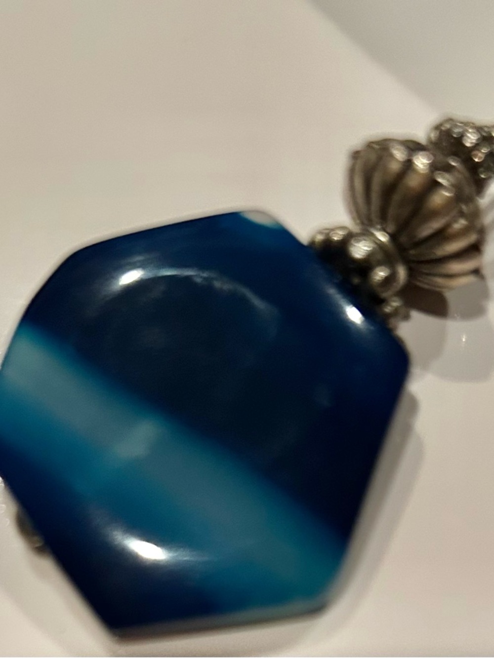 Blue Agate wire wrapped pendant with Silver Accents - Picture 2 of 3